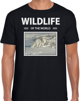 Bellatio Decorations Dieren foto t-shirt Sneeuwvos - zwart - heren - wildlife of the world - cadeau shirt Sneeuwvossen liefhebber 2XL