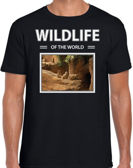 Bellatio Decorations Dieren foto t-shirt Stokstaartje - zwart - heren - wildlife of the world - cadeau shirt Stokstaartjes liefhebber 2XL