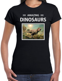 Bellatio Decorations Dieren foto t-shirt T-rex dino - zwart - dames - amazing dinosaurs - cadeau shirt Tyrannosaurus Rex dinosaurus  liefhebber 2XL