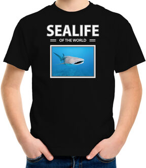 Bellatio Decorations Dieren foto t-shirt Tijgerhaai - zwart - kinderen - sealife of the world - cadeau shirt Haaien liefhebber L (146-152)