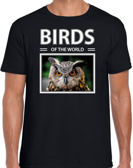 Bellatio Decorations Dieren foto t-shirt Uil - zwart - heren - birds of the world - cadeau shirt Uilen liefhebber 2XL