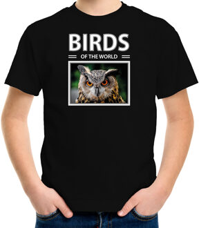 Bellatio Decorations Dieren foto t-shirt Uil - zwart - kinderen - birds of the world - cadeau shirt Oehoe uilen liefhebber L (146-152)