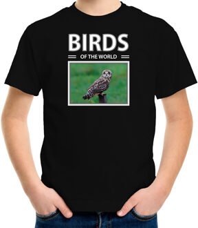 Bellatio Decorations Dieren foto t-shirt Velduil - zwart - kinderen - birds of the world - cadeau shirt uilen liefhebber L (146-152)