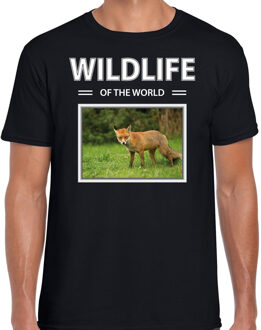 Bellatio Decorations Dieren foto t-shirt vos - zwart - heren - wildlife of the world - cadeau shirt vossen liefhebber 2XL