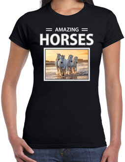 Bellatio Decorations Dieren foto t-shirt wit paard - zwart - dames - amazing horses - cadeau shirt witte paarden liefhebber 2XL