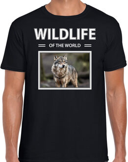 Bellatio Decorations Dieren foto t-shirt wolf - zwart - heren - wildlife of the world - cadeau shirt wolven liefhebber 2XL