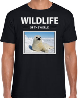 Bellatio Decorations Dieren foto t-shirt Zeehond - zwart - heren - wildlife of the world - cadeau shirt Zeehonden liefhebber 2XL