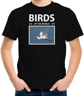 Bellatio Decorations Dieren foto t-shirt Zilverreiger vogel - zwart - kinderen - birds of the world - cadeau shirt vogel liefhebber L (146-152)