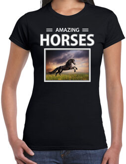 Bellatio Decorations Dieren foto t-shirt Zwart paard - zwart - dames - amazing horses - cadeau shirt Zwarte paarden liefhebber 2XL