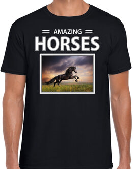 Bellatio Decorations Dieren foto t-shirt Zwart paard - zwart - heren - amazing horses - cadeau shirt Zwarte paarden liefhebber 2XL