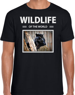 Bellatio Decorations Dieren foto t-shirt Zwarte panter - zwart - heren - wildlife of the world - cadeau shirt Panters liefhebber 2XL