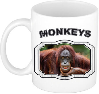 Bellatio Decorations Dieren gekke orangoetan beker - monkeys/ apen mok wit 300 ml