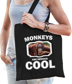 Bellatio Decorations Dieren gekke orangoetan tasje zwart volwassenen en kinderen - monkeys are cool cadeau boodschappent