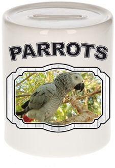 Bellatio Decorations Dieren grijze roodstaart papegaai spaarpot - parrots/ papegaaien spaarpotten kinderen 9 cm Multi