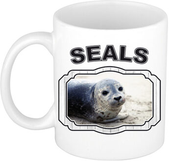 Bellatio Decorations Dieren grijze zeehond beker - seals/ zeehonden mok wit 300 ml - feest mokken