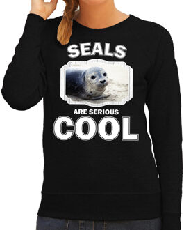 Bellatio Decorations Dieren grijze zeehond sweater zwart dames - seals are serious cool trui - cadeau sweater grijze zeehond/ zeehonden liefhebber 2XL