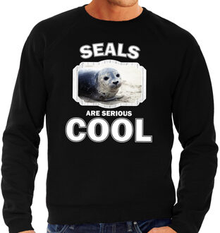 Bellatio Decorations Dieren grijze zeehond sweater zwart heren - seals are serious cool trui - cadeau sweater grijze zeehond/ zeehonden liefhebber 2XL