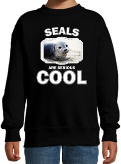 Bellatio Decorations Dieren grijze zeehond sweater zwart kinderen - seals are serious cool trui - cadeau zeehond/ zeehonden liefhebber 12-13 jaar (152/164)