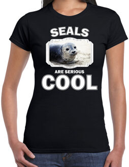 Bellatio Decorations Dieren grijze zeehond t-shirt zwart dames - seals are serious cool shirt - cadeau t-shirt zeehonden/ zeehond liefhebber 2XL