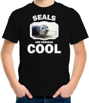 Bellatio Decorations Dieren grijze zeehond t-shirt zwart kinderen - seals are serious cool shirt - cadeau shirt grijze zeehond/ zeehonden liefhebber L (146-152)