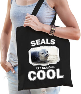 Bellatio Decorations Dieren grijze zeehond tasje zwart volwassenen en kinderen - seals are cool cadeau boodschappentasje