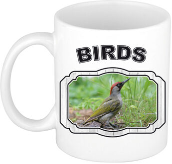 Bellatio Decorations Dieren groene specht beker - birds/ vogels mok wit 300 ml - feest mokken