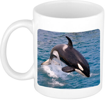 Bellatio Decorations Dieren grote orka foto mok - 300 ml - cadeau beker - mok orka - walvissen liefhebber Wit