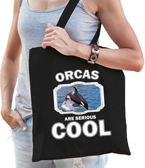 Bellatio Decorations Dieren grote orka tasje zwart volwassenen en kinderen - orcas are cool cadeau boodschappentasje