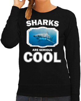 Bellatio Decorations Dieren haaien sweater zwart dames - sharks are serious cool trui - cadeau sweater haai/ haaien liefhebber 2XL