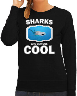 Bellatio Decorations Dieren haaien sweater zwart dames - sharks are serious cool trui - cadeau sweater walvishaai/ haaien liefhebber 2XL