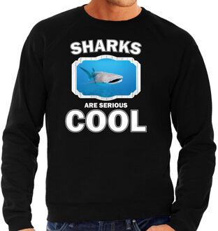 Bellatio Decorations Dieren haaien sweater zwart heren - sharks are serious cool trui - cadeau sweater walvishaai/ haaien liefhebber 2XL