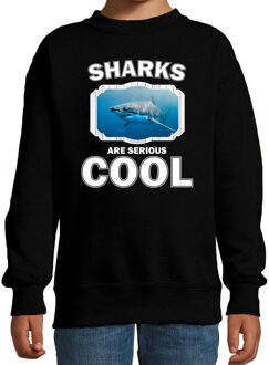 Bellatio Decorations Dieren haaien sweater zwart kinderen - sharks are serious cool trui jongens/ meisjes - cadeau haai/ haaien liefhebber 12-13 jaar (152/164)