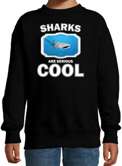 Bellatio Decorations Dieren haaien sweater zwart kinderen - sharks are serious cool trui jongens/ meisjes - cadeau walvishaai/ haaien liefhebber 14-15 jaar (170/176)