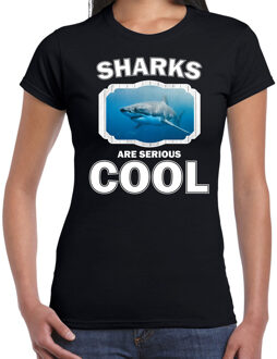 Bellatio Decorations Dieren haaien t-shirt zwart dames - sharks are serious cool shirt - cadeau t-shirt haai/ haaien liefhebber 2XL