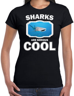 Bellatio Decorations Dieren haaien t-shirt zwart dames - sharks are serious cool shirt - cadeau t-shirt walvishaai/ haaien liefhebber 2XL