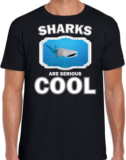 Bellatio Decorations Dieren haaien t-shirt zwart heren - sharks are serious cool shirt - cadeau t-shirt walvishaai/ haaien liefhebber 2XL