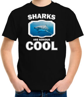 Bellatio Decorations Dieren haaien t-shirt zwart kinderen - sharks are serious cool shirt  jongens/ meisjes - cadeau shirt haai/ haaien liefhebber L (146-152)