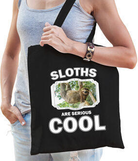 Bellatio Decorations Dieren hangende luiaard tasje zwart volwassenen en kinderen - sloths are cool cadeau boodschappentas