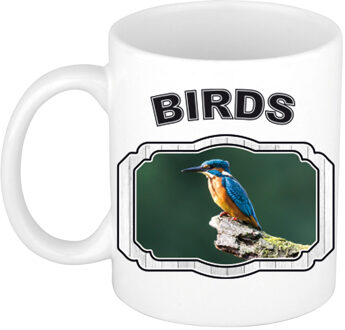 Bellatio Decorations Dieren ijsvogel zittend beker - birds/ vogels mok wit 300 ml - feest mokken