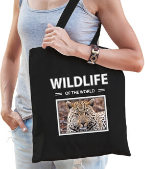 Bellatio Decorations Dieren Jaguar foto tas katoen volw + kind zwart - wildlife of the world - kado boodschappentas/ gymtas / sporttas - Jaguars