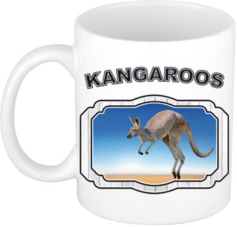 Bellatio Decorations Dieren kangoeroe beker - kangaroos/ kangoeroes mok wit 300 ml - feest mokken