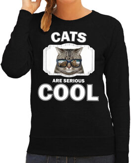 Bellatio Decorations Dieren katten sweater zwart dames - cats are serious cool trui - cadeau sweater coole poes/ katten liefhebber 2XL