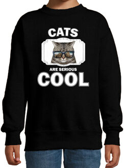 Bellatio Decorations Dieren katten sweater zwart kinderen - cats are serious cool trui jongens/ meisjes - cadeau coole poes/ katten liefhebber 12-13 jaar (152/164)