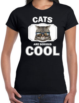 Bellatio Decorations Dieren katten t-shirt zwart dames - cats are serious cool shirt - cadeau t-shirt coole poes/ katten liefhebber 2XL