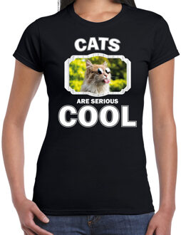 Bellatio Decorations Dieren katten t-shirt zwart dames - cats are serious cool shirt - cadeau t-shirt gekke poes/ katten liefhebber 2XL