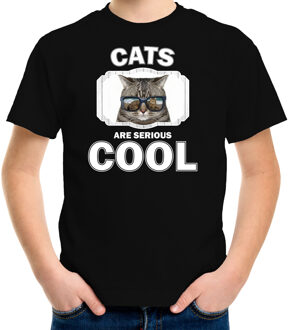 Bellatio Decorations Dieren katten t-shirt zwart kinderen - cats are serious cool shirt  jongens/ meisjes - cadeau shirt coole poes/ katten liefhebber L (146-152)