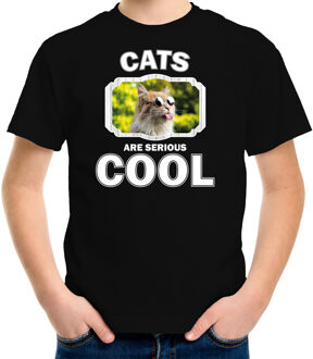 Bellatio Decorations Dieren katten t-shirt zwart kinderen - cats are serious cool shirt  jongens/ meisjes - cadeau shirt gekke poes/ katten liefhebber L (146-152)