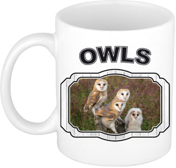 Bellatio Decorations Dieren kerkuil beker - owls/ uilen mok wit 300 ml