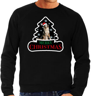 Bellatio Decorations Dieren kersttrui australische herder zwart heren - Foute honden kerstsweater 2XL - kerst truien