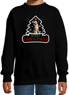 Bellatio Decorations Dieren kersttrui australische herder zwart kinderen - Foute honden kerstsweater 12-13 jaar (152/164) - kerst truien kind